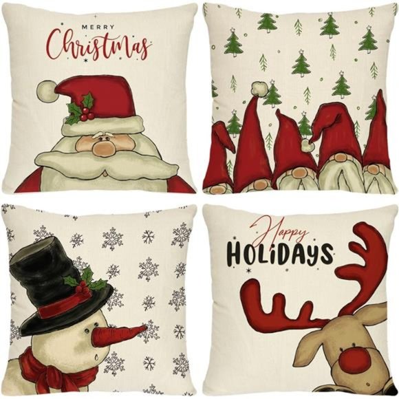 4Pcs Christmas Pillow Covers with Hidden Zipper Christmas Pillow Covers 18x18" - Picture 5 of 6